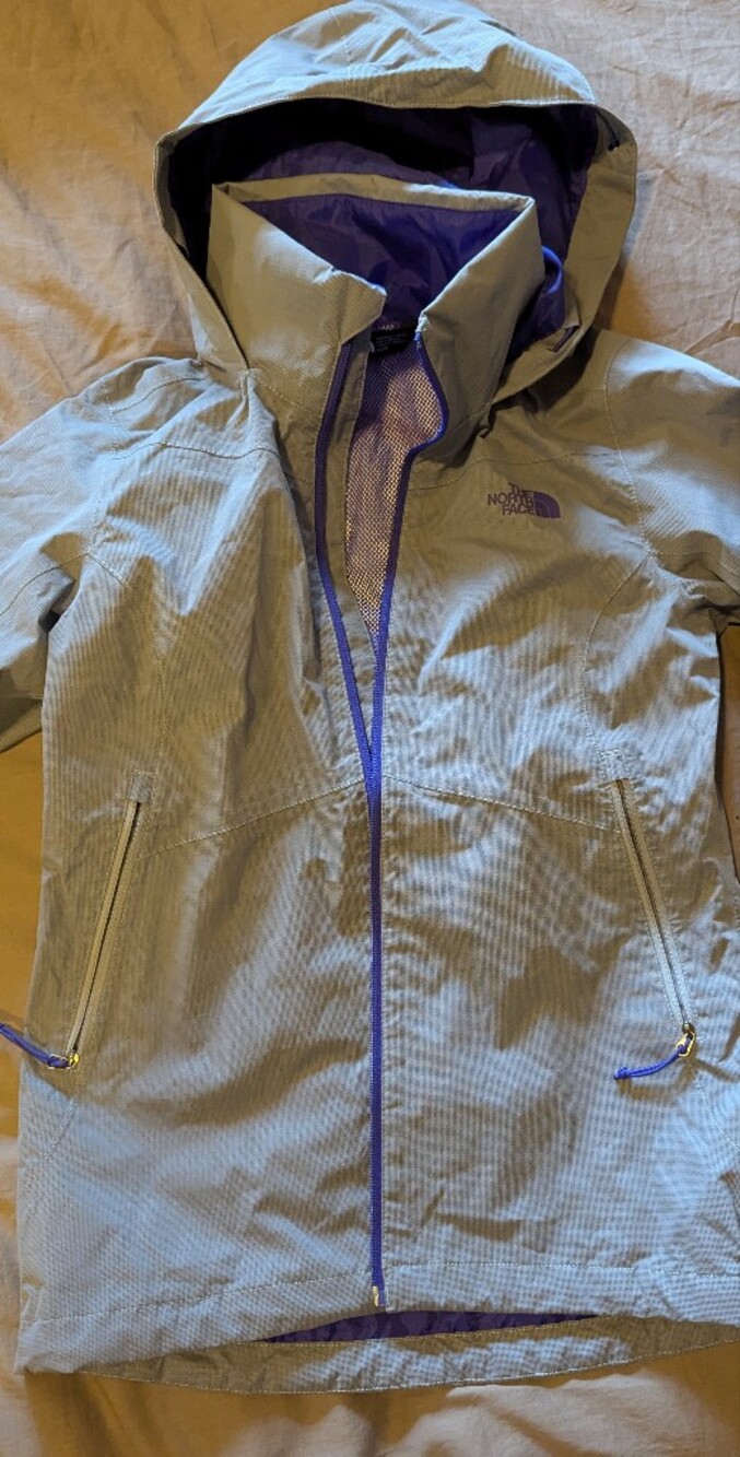 The North Face women's gray jacket with purple trim